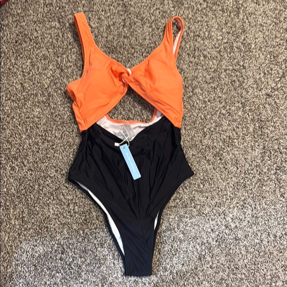 Orange and Black Women's Swimsuit